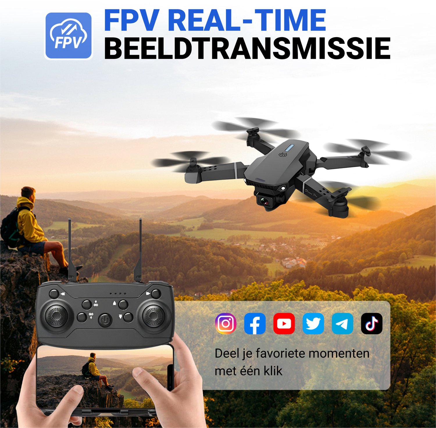 HAWX E88 Drone - Drone met 4K Camera - Mini drone - Voor Kinderen/Volwassenen - Drones - Tot 90 Minuten Vliegen - Incl. 3 Batterijen, Opbergtas, Landing Pad — afbeelding 2