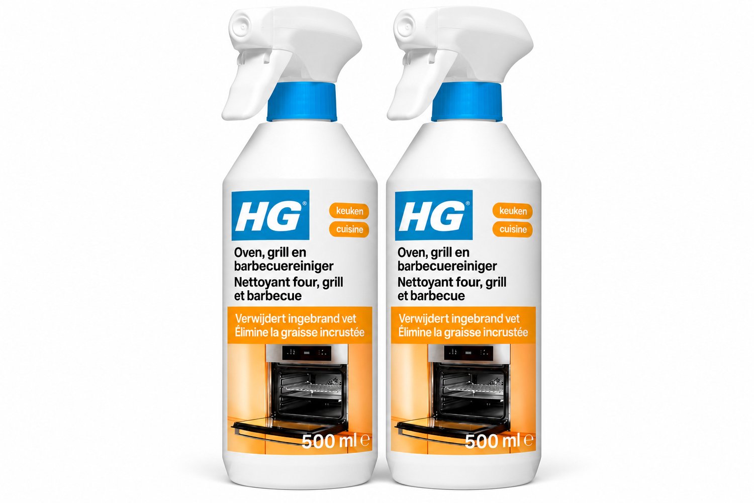 HG Oven, Grill en Barbecuereiniger 500 ml - Verwijdert Ingebrand Vet 2 x 500 ml