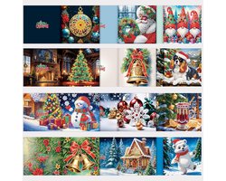 Kerstkaarten—Een set van 12 handgemaakte kaarten(30x15cm)met 5D-acrylkralenkunst om zelf te maken-Het is eenvoudig en leuk-en helpt het…