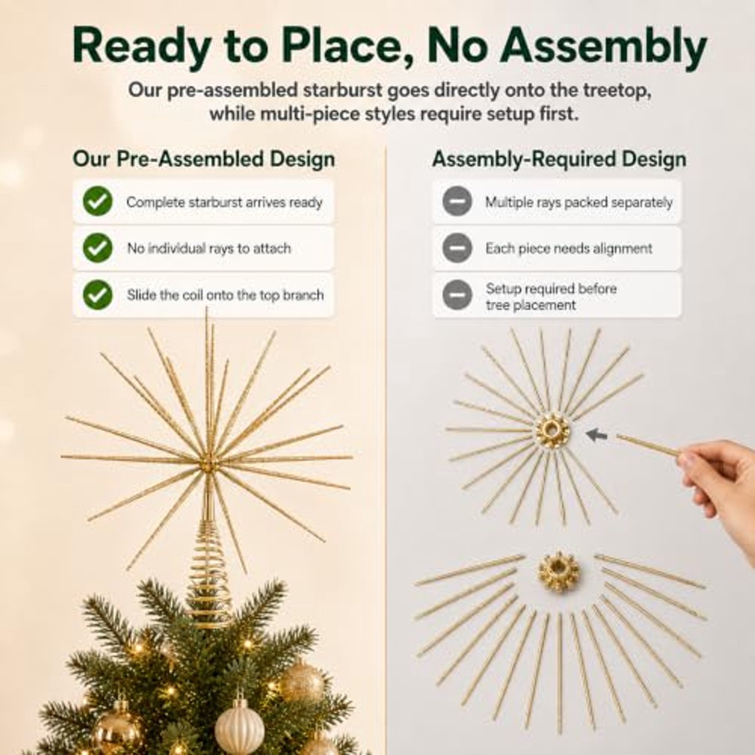 Kerstboomversiering - Kerstboom Piek - Gouden Ster Topper - Stervormige Boomtopper - Kerstboom Woonkamer - 37 x 37 x 6 cm - Goud – foto 5