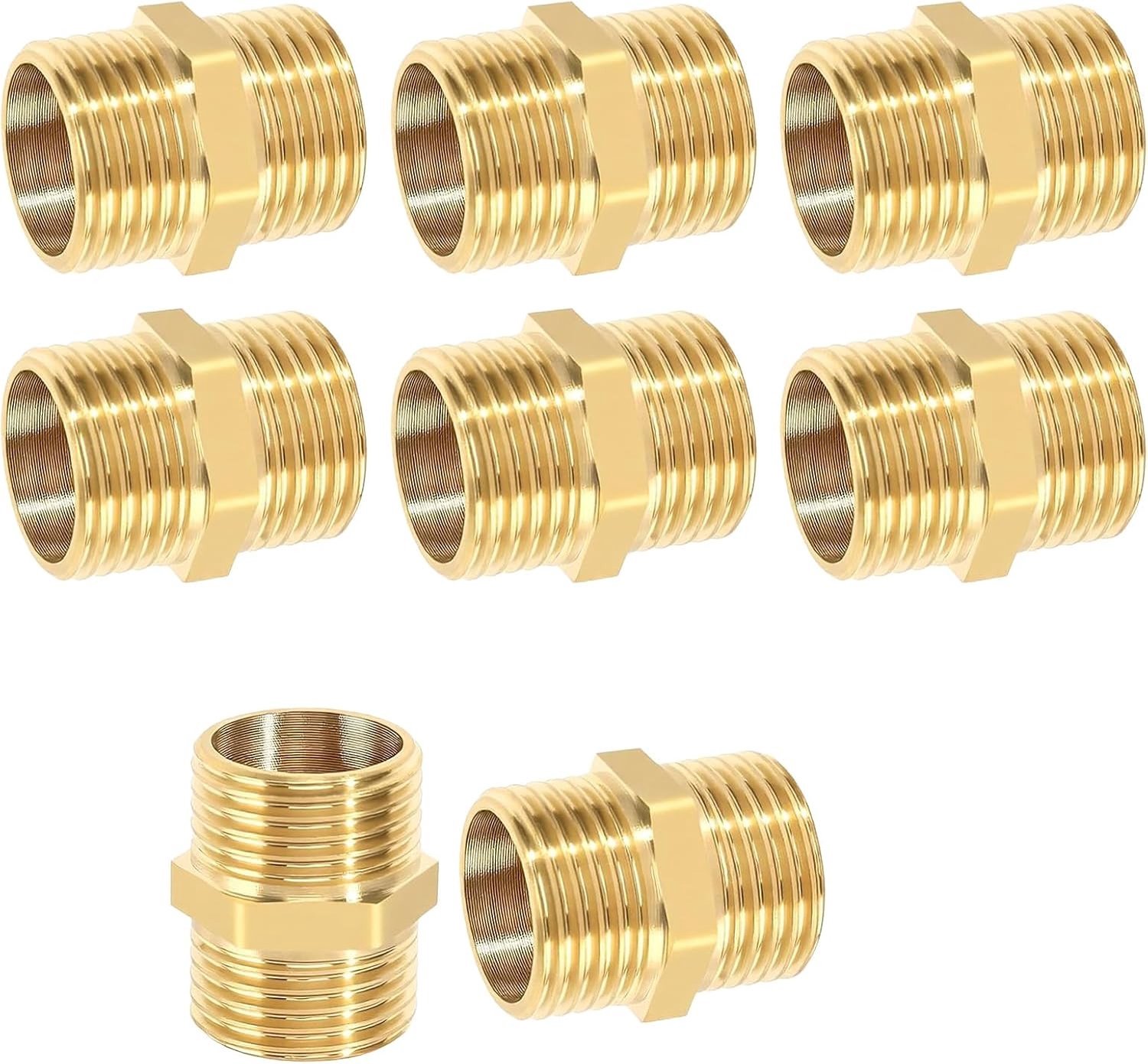Messing Doppelkoppeling 1/2 Inch (Diameter 20mm) - 8 Stuks, Voor Verwarming, Drinkwater en Loodgieterswerk, Ideaal voor Pijpen en Doe-Het-Zelf Projecten