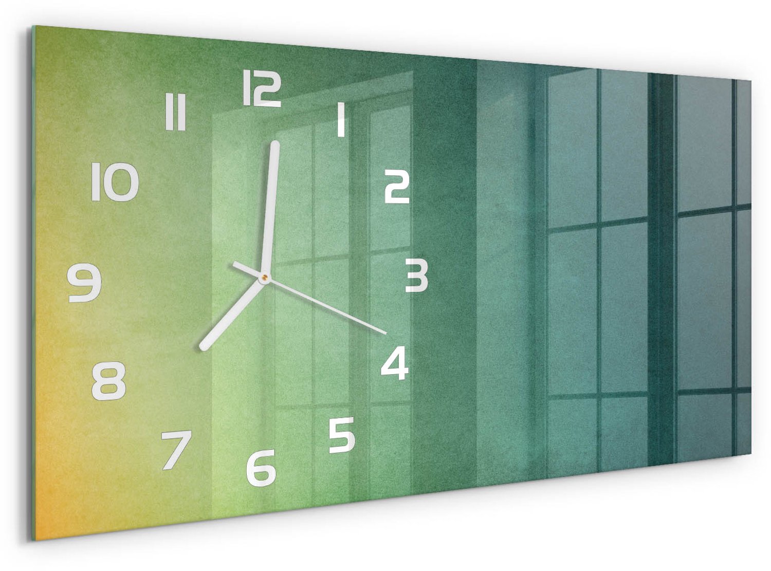 TULUP Wandklok - Zeegradiënten Decoratieve Glazen Klok - 60x30 cm - Veelkleurig Glazen Wandklok Design - Witte handen - Rechthoekige Klok - Glazen Klok Met Print - Wandklok Glas Met Motief