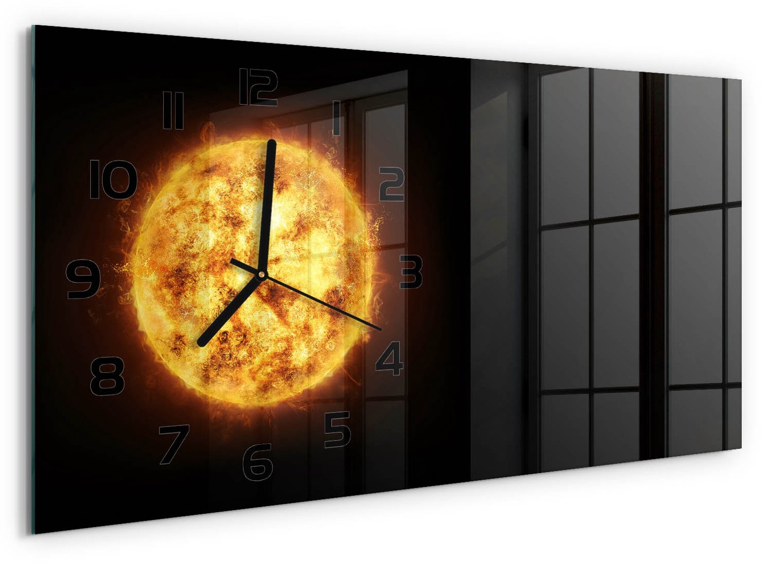 TULUP Wandklok - Zonnig Wandklok Glas Met Motief - 60x30 cm - Oranje Decoratieve Glazen Klok - Zwarte handen - Rechthoekige Klok - Gekleurde Glazen Klok - Glazen Klok Met Print