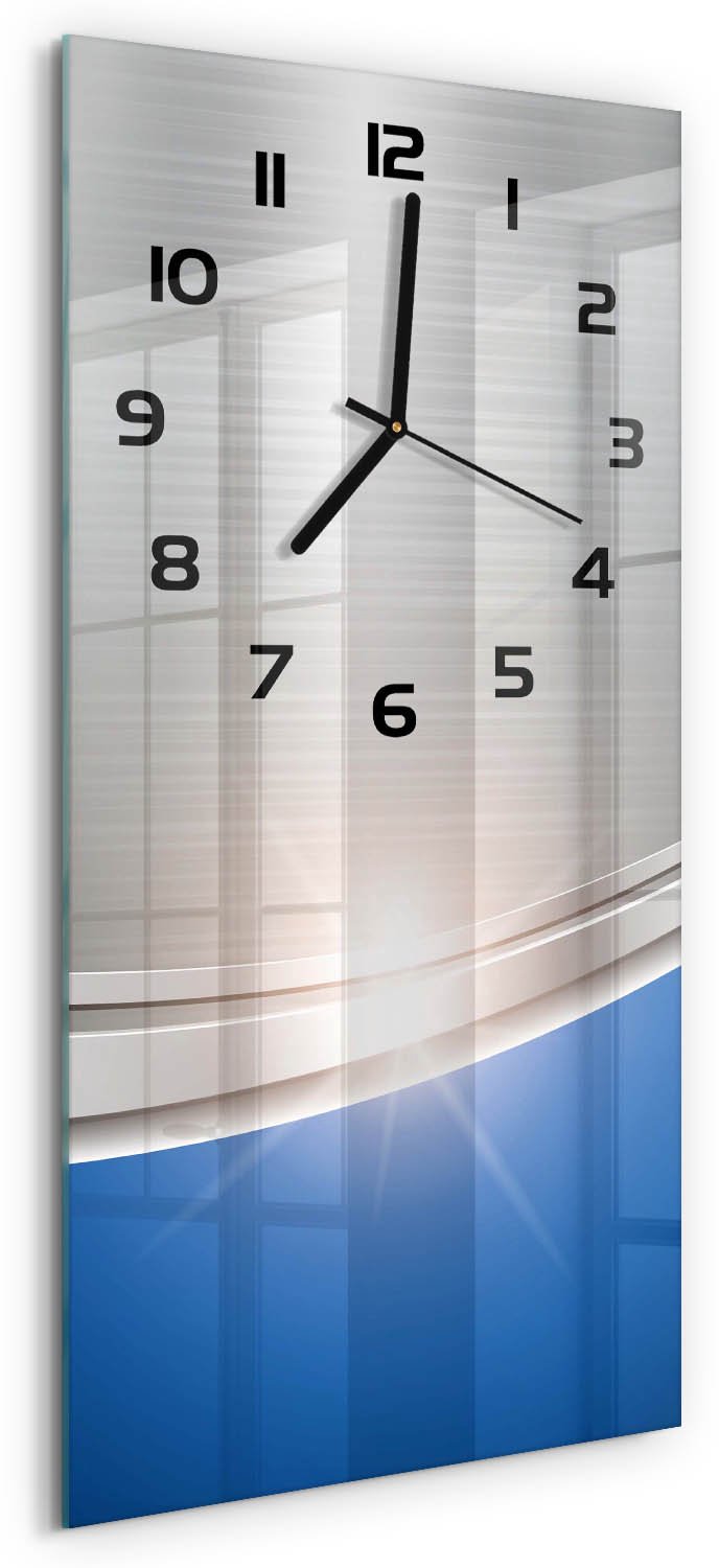 Tulup Wandklok - Metaalabstractie Klok Glas Met Opdruk - 30x60 cm - Blauw Moderne Wandklok Glas - Zwarte handen - Rechthoekige Klok - Decoratieve Glazen Klok - Glazen Wandklok Design