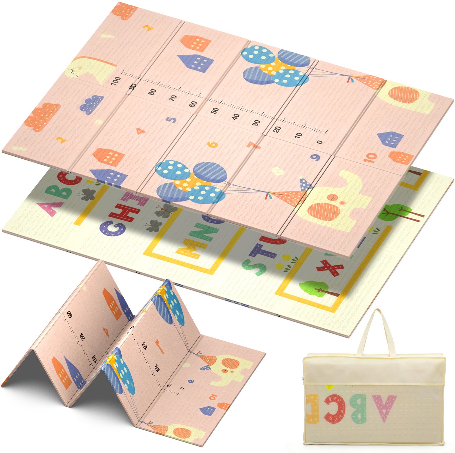 Arvioo - baby speelmat - olifant - 180x120cm - dubbelzijdig - opvouwbaar - met opbergtas