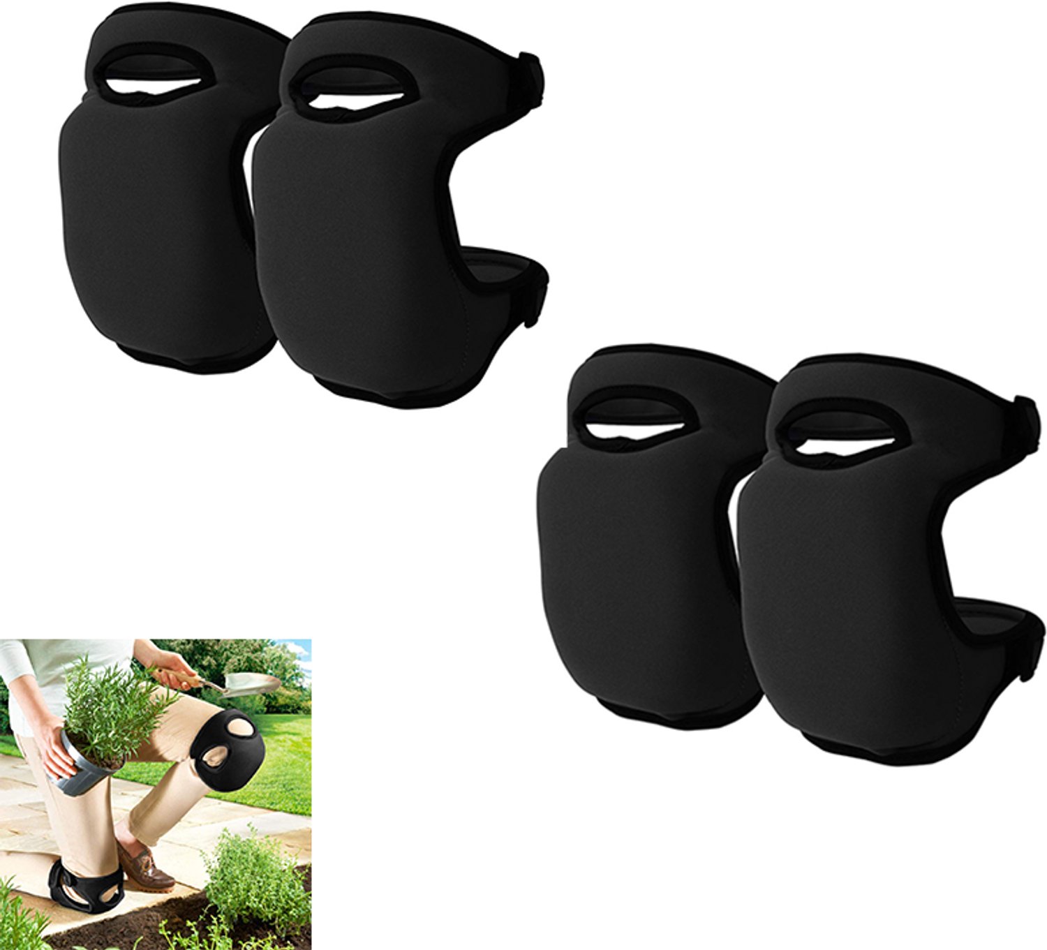 Tuinkniebeschermers –2 paar - Zachte en comfortabele kniebeschermers – Kniebescherming – Extra dik traagschuim – Antislip – Verstelbare kniebeschermers – Geschikt voor tuinieren, schoonmaken, dweilen en snoeien (Zwart)