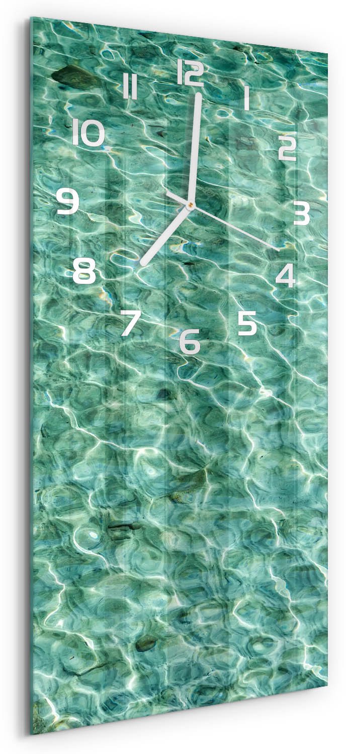 Tulup Wandklok - Transparant water Wandklok Glas Decoratie - 30x60 cm - Groente Gekleurde Glazen Klok - Witte handen - Rechthoekige Klok - Klok Glas Met Opdruk - Moderne Wandklok Glas