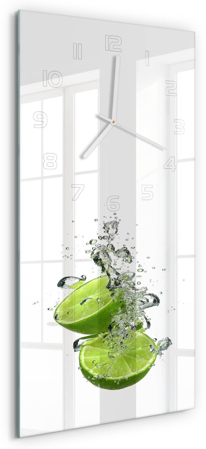 Tulup Wandklok - Kalk onder water Klok Glas Met Opdruk - 30x60 cm - Groente Moderne Wandklok Glas - Witte handen - Rechthoekige Klok - Decoratieve Glazen Klok - Glazen Wandklok Design