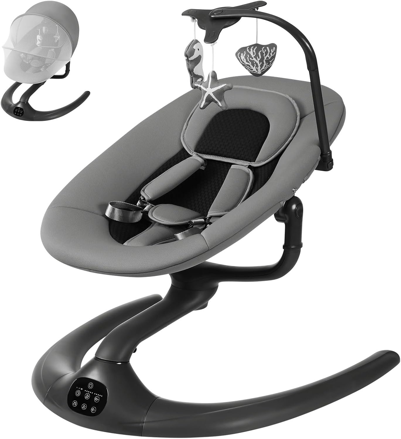 Elektrische Babyschommel Donkergrijs - Babywieg met Motorbeweging van PP en Staal, 75 x 69 x 51 cm