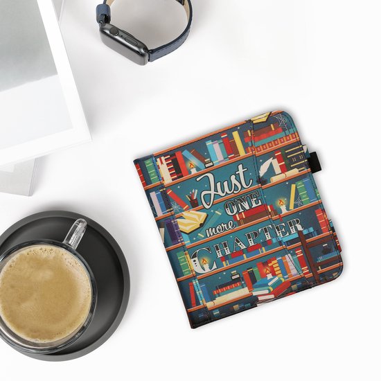 kwmobile flip cover geschikt voor Kobo Libra Colour - Hoes met handgreep en voorvak voor e-reader - Book case in meerkleurig - bibliotheek design — afbeelding 5