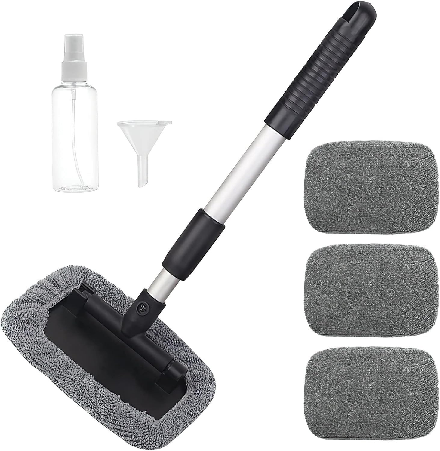 Telescopische Carwash Borstel met Set van 4 Microvezel Beschermhoezen voor Ramen en Interieurreiniging, Ideaal voor Auto's en Huishoudelijk Gebruik