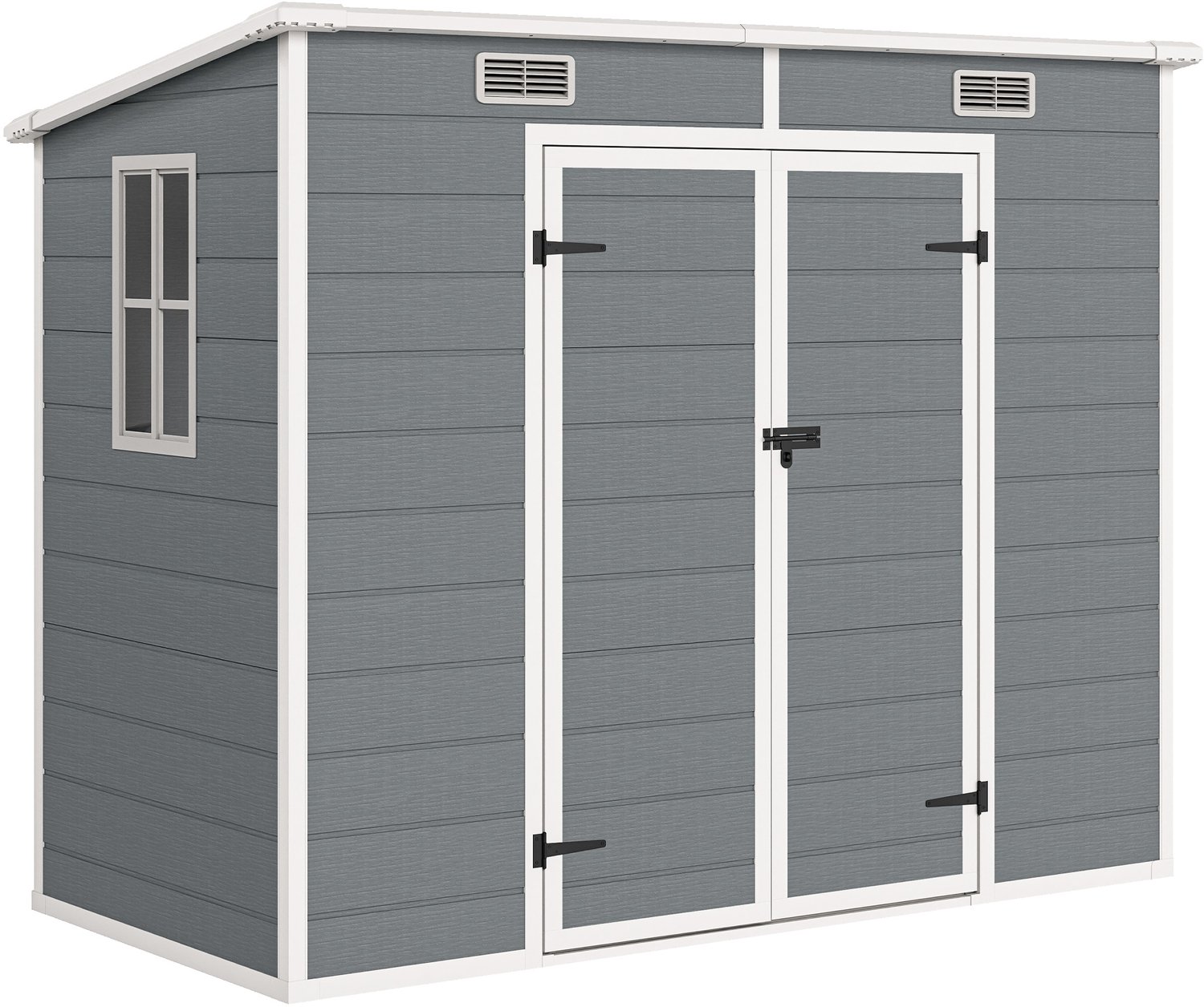 Sunona Tuinhuis met vloer - Kunststof en aluminium - Met raam, ventilatie en dubbele deur - 238 x 125 x 183 cm - Grijs