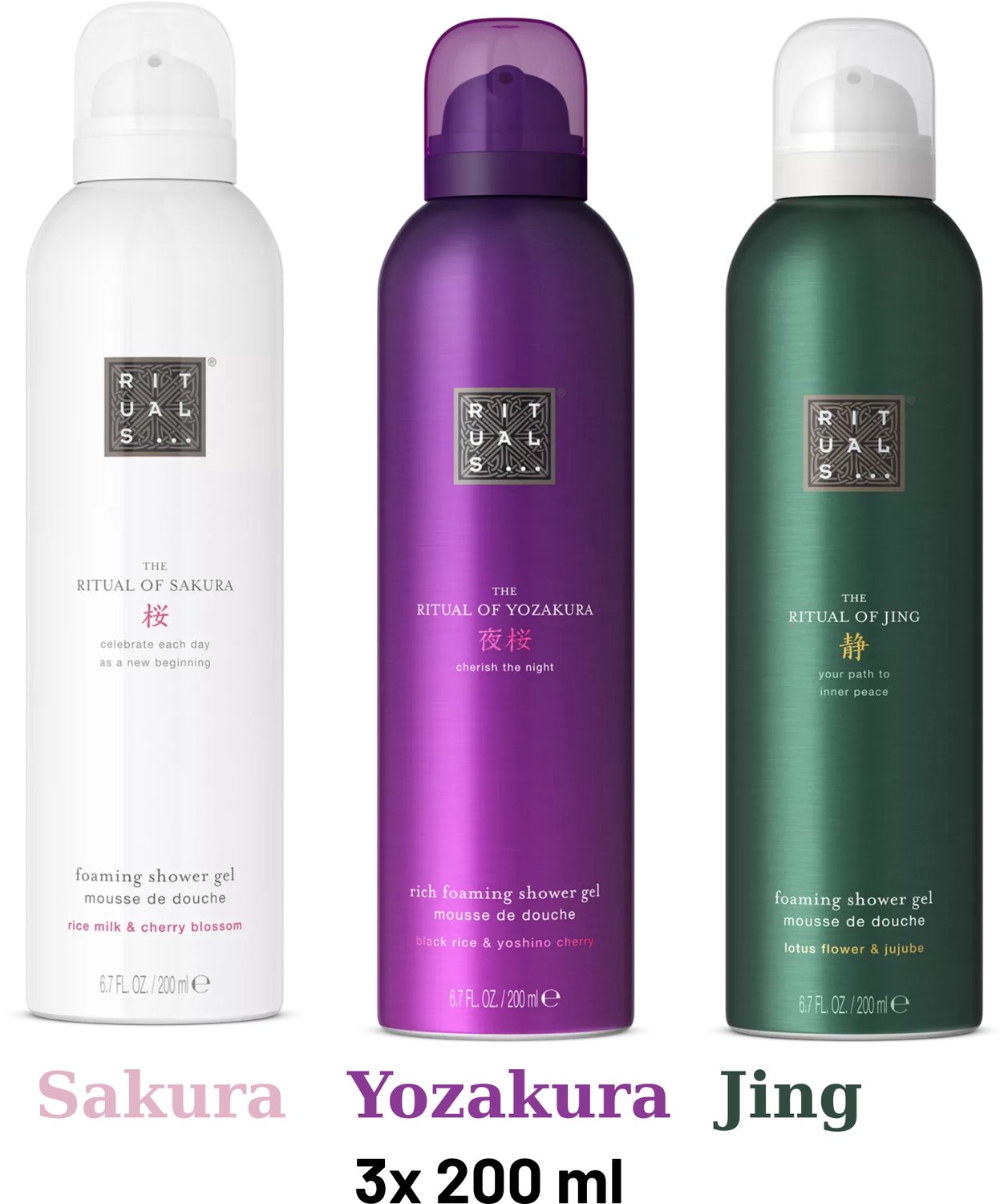 Rituals - Shower Gel Value Pack - Sakura 200 ml + Yozakura 200 ml + Jing 200 ml - Douchegel - Shower Foam