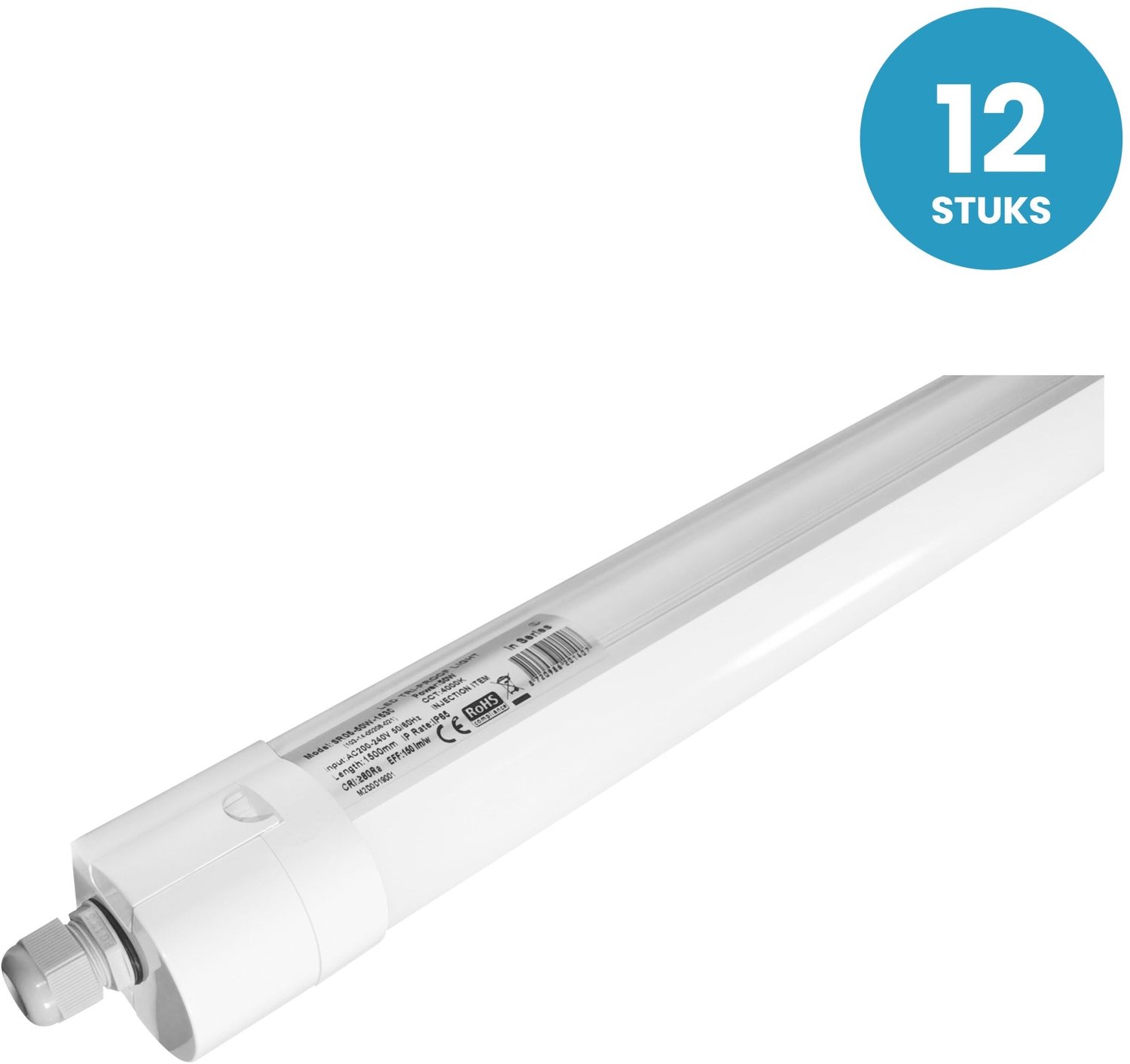 LED Tri-proof Armatuur 600mm 2600lm 12W-18W - Koelwit 4000K - IP65 IK08 - 12 stuks - 230V