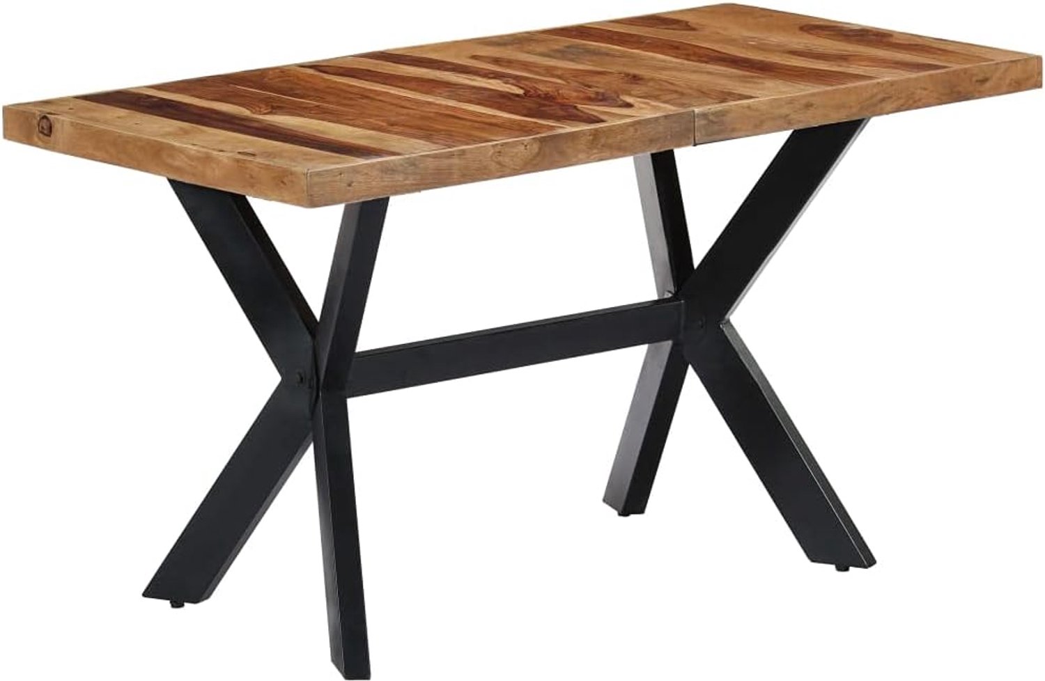 Houten eettafel 140x70x75 cm met kruisvorm stalen frame van acaciahout tafel voor eetkamer en woonkamer in vintage industrieel design