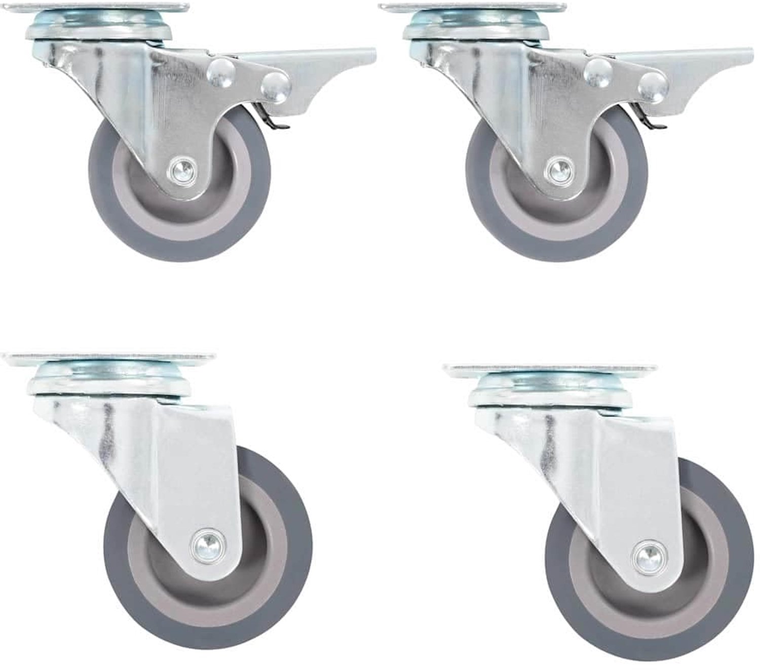 Zwenkwielen, set van 4, 50 mm, meubelwielen met rem, TPR-rubber