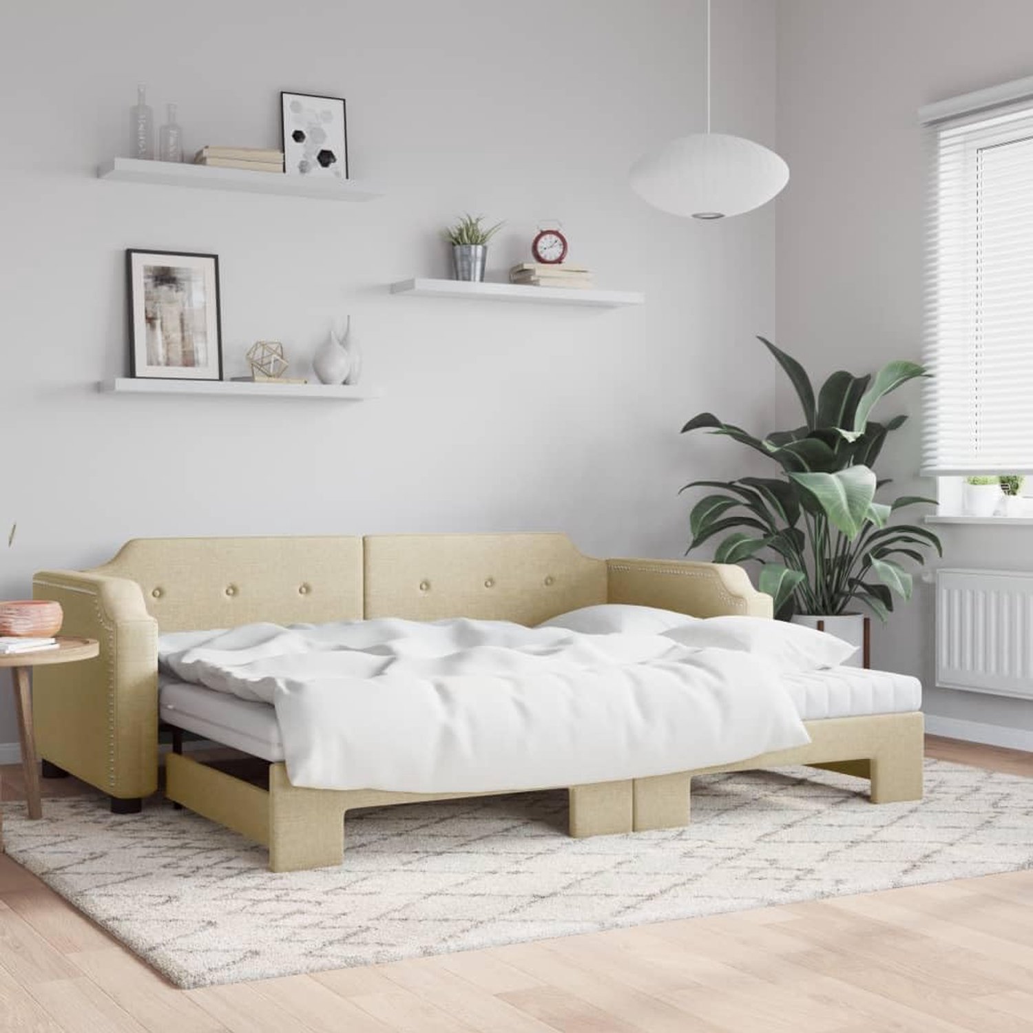 2 in 1 slaapbank met onderschuifbed Crème 90x200 cm