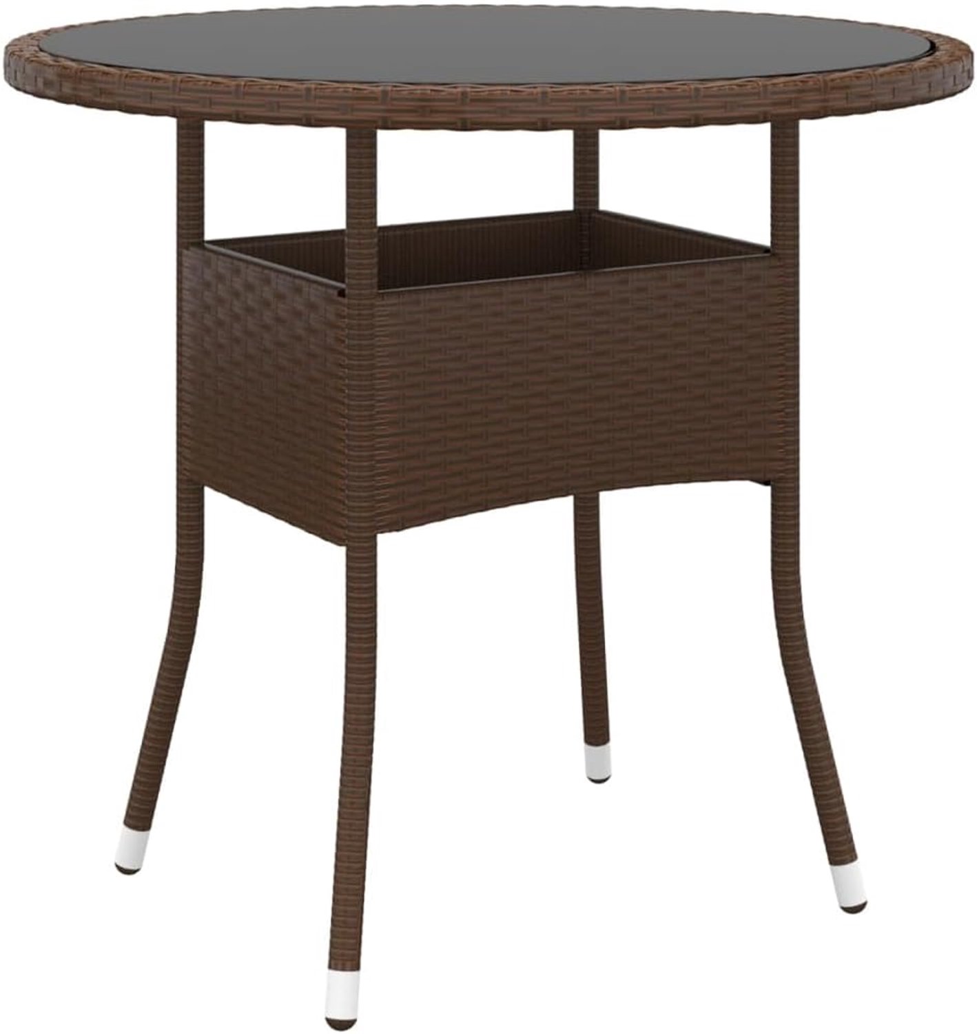 Diameter 80 x 75 cm, gehard glas en polyrotan, bruin, balkon, eettafel, outdoor, tafel, patio, tafel, tuin, loungetafel voor tuinen, terrassen, balkons