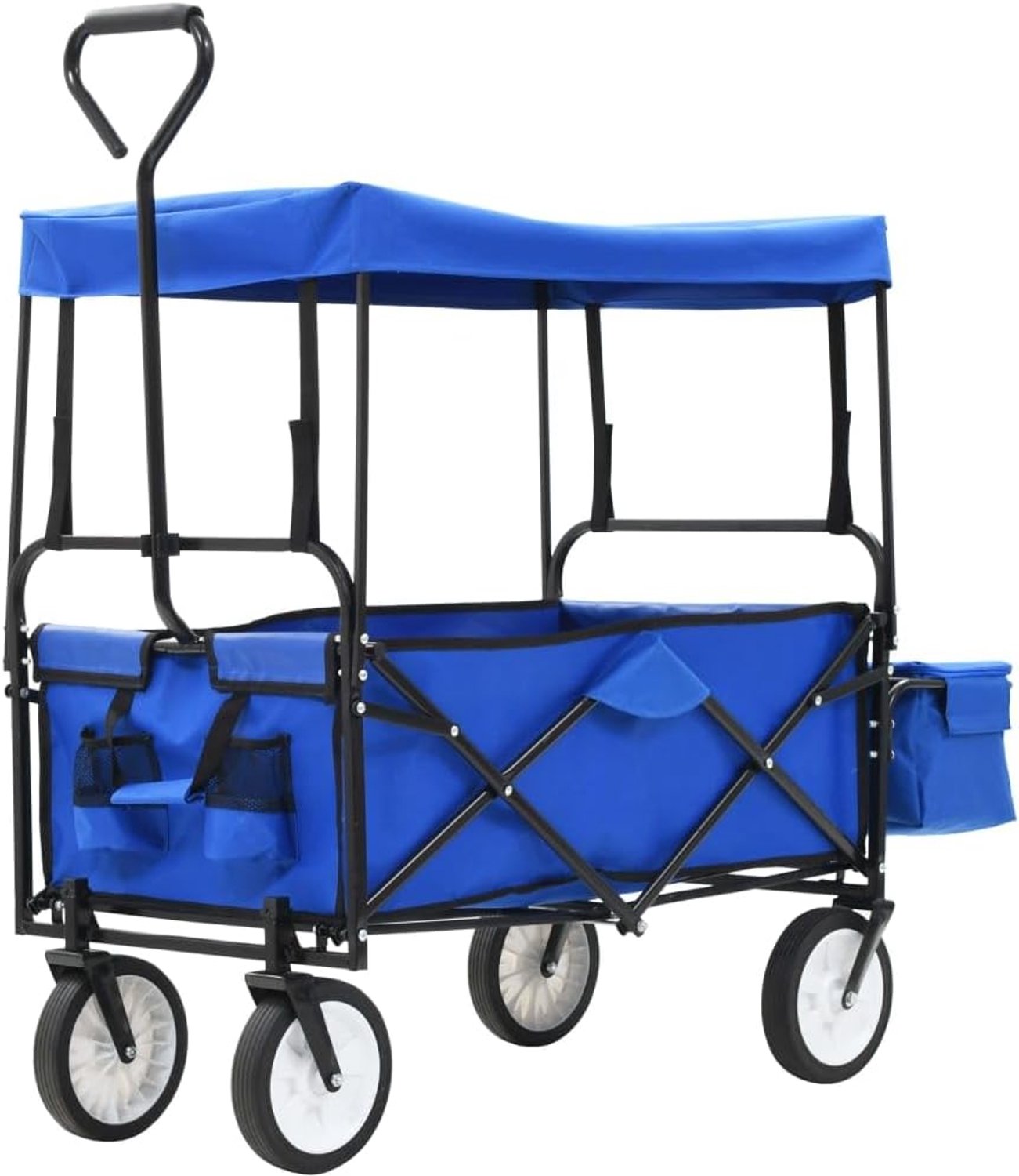 Bolderkar met zonnedak en robuust stalen frame, tuinwagen met 75 kg draagkracht, handwagen voor transport, strand en camping, blauw