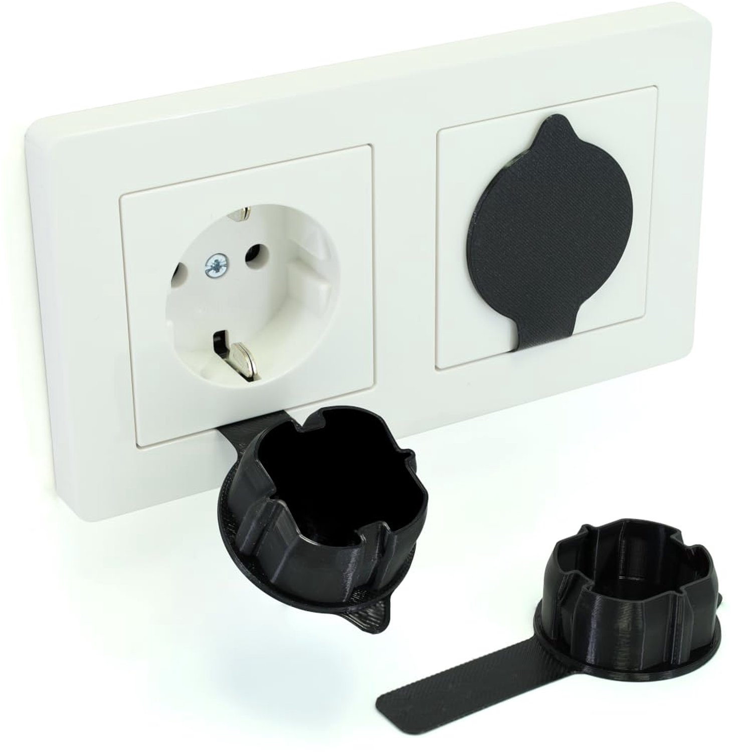 Snelle veilige bediening, stofbescherming, inzetstuk voor stopcontacten, werkplaats, keuken, bij spatwater, spaanders, vuil (1, zwart, Schuko stopcontact CEE 7/3 +