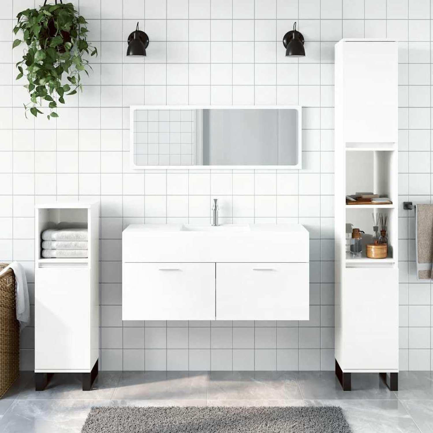 Badkamerkast met spiegel hoogglans wit houtmateriaal badkamerkast