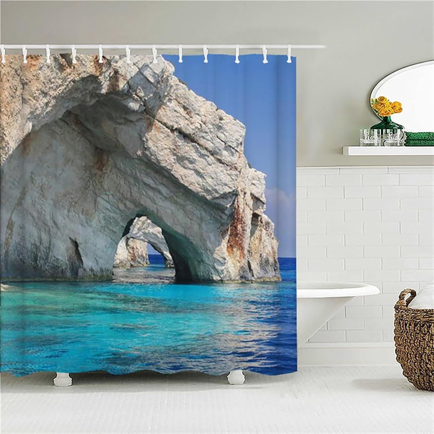 Bridge douchegordijn, wasbare badgordijnen, met 12 haken en verzwaarde zoom, stoffen douchegordijnen buiten waterdicht polyester voor bad en douchecabine, B 180 x L 160 cm B 180 x L