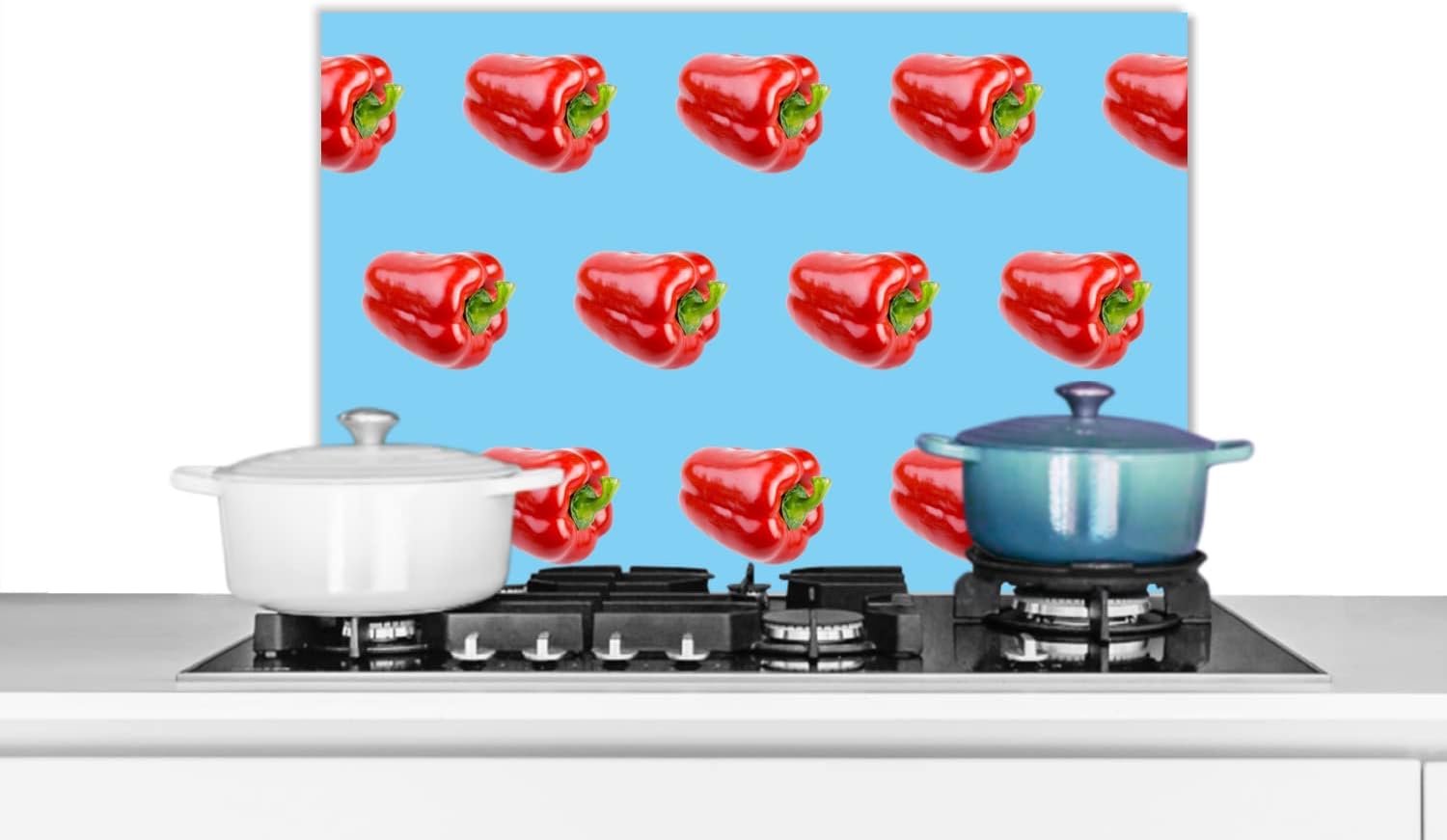 Spatscherm Keuken - 70x50 cm - Paprika - Groenten - Patronen - Blauw