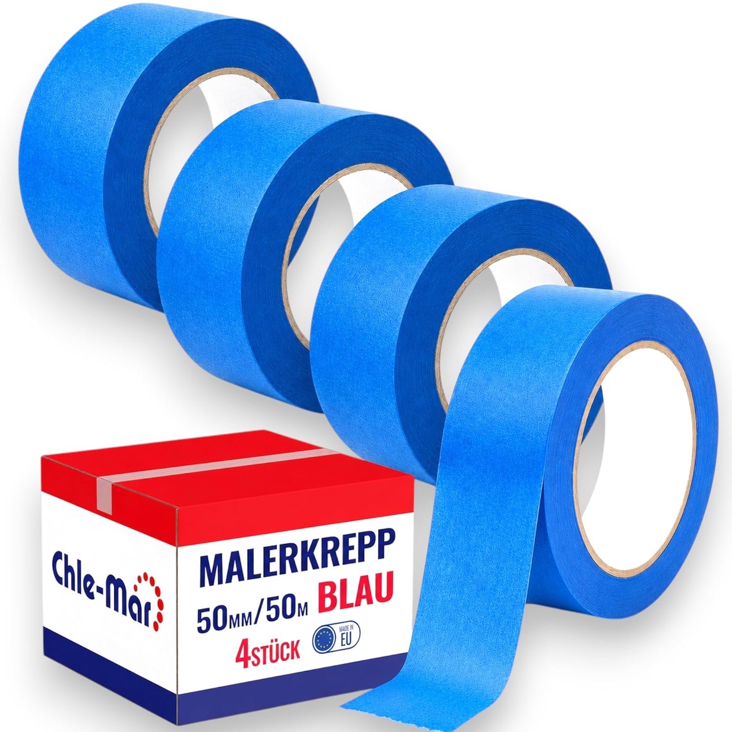 Schilderstape 50 mm x 50 m - papieren afplaktape - UV- en scheurbestendig - 4 stuks - ServiceTopper