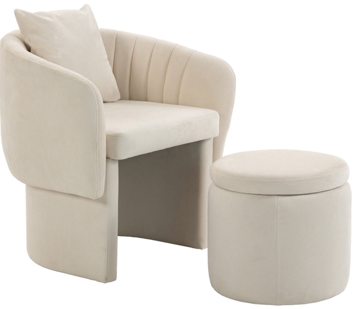 CHICFURN Fauteuil - Met hocker en lendenkussen - Chenille - Beige