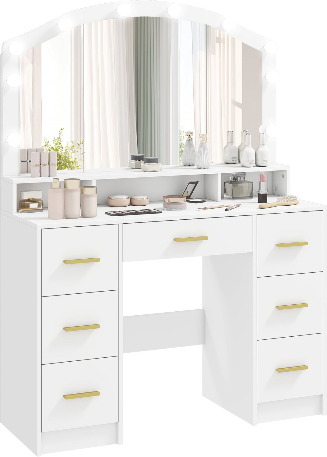 Homcom Kaptafel met Spiegel en LED-verlichting - Make-uptafel - Visagietafel - Toilettafel - Wit