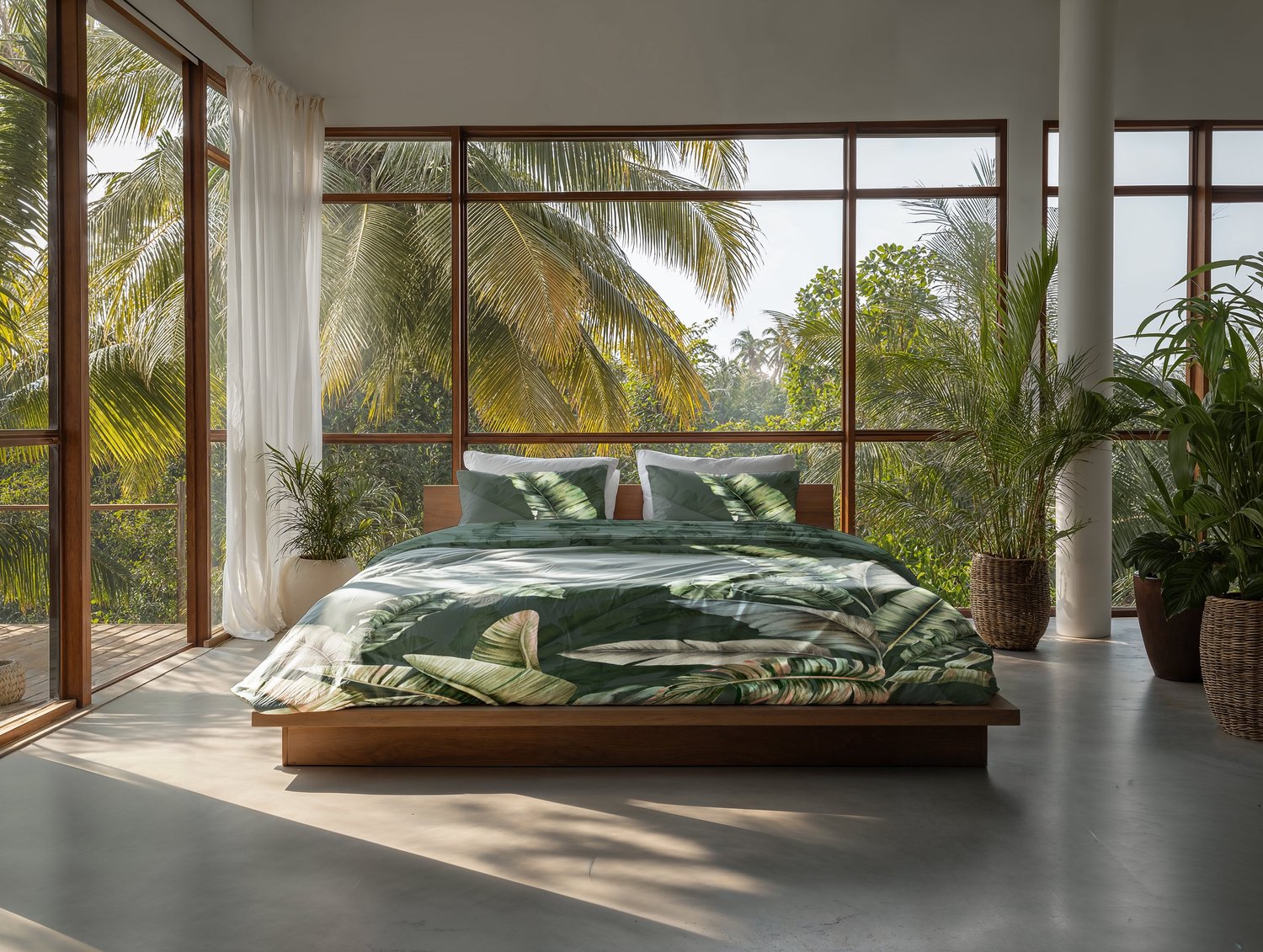 Heckettlane Dekbedovertrek Sarani - Forest Green - Dekbedovertrek van 100% Katoen-Satijn - Bladeren - Dekbedovertrek 260x200-220 cm - Lits-Jumeaux XL - Kalpitiya