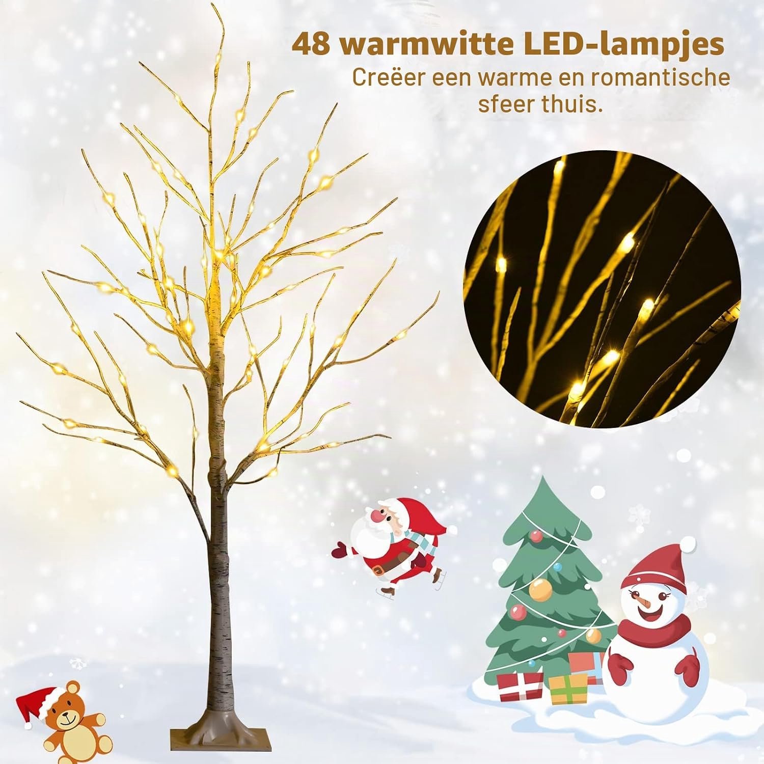 KOMFOTTEU 120 cm led-boom voor binnen - lichtboom voor Kerstmis - met 48 warmwitte ledverlichting - kunstkerstboom kerstdecoratie voor thuis, feest en verjaardag – foto 3