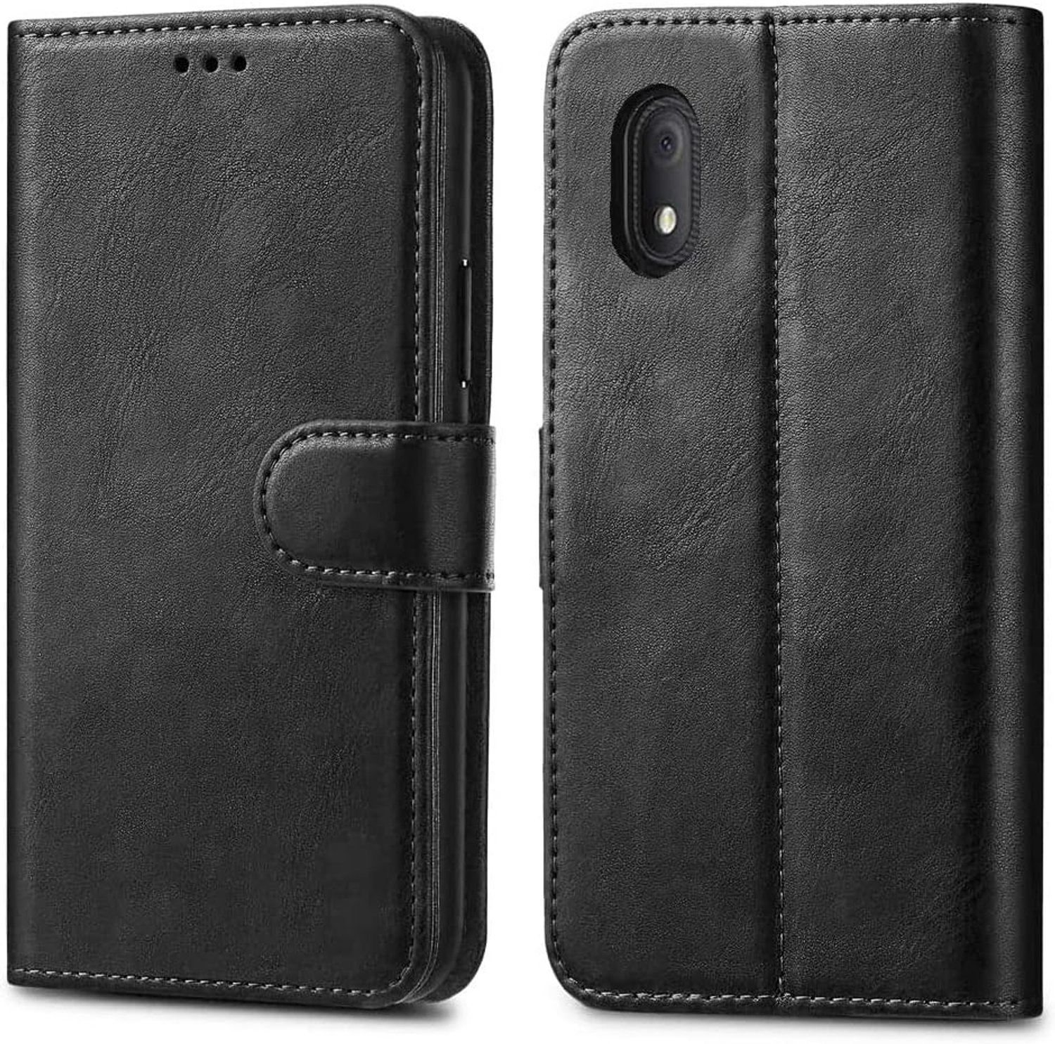 Mobiel hoesje - lederen flip cover - zwart - bescherming voor Alcatel 1B 2020 - ServiceTopper