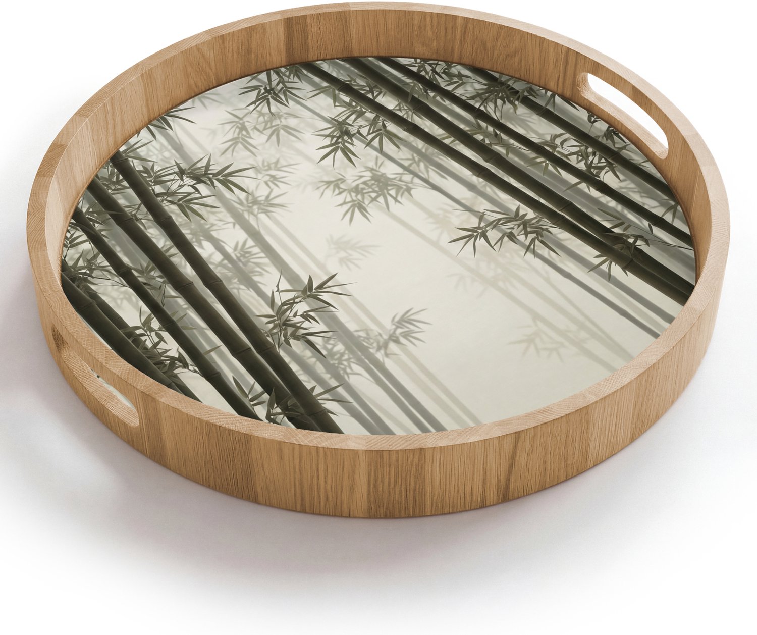 Dienblad rond 40x40 cm - Schootdienblad hout - Bamboe - Bos - Mist - Natuur - Borrelplank rechthoek - Plateau houten dienbladen