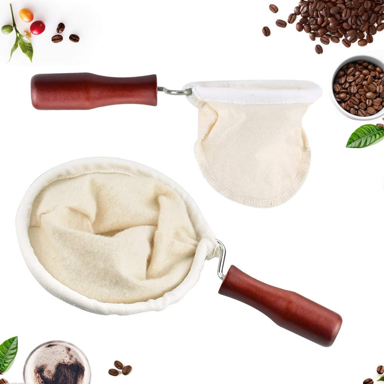 Set van 2 Herbruikbare Koffiefilters met Houten Handvat