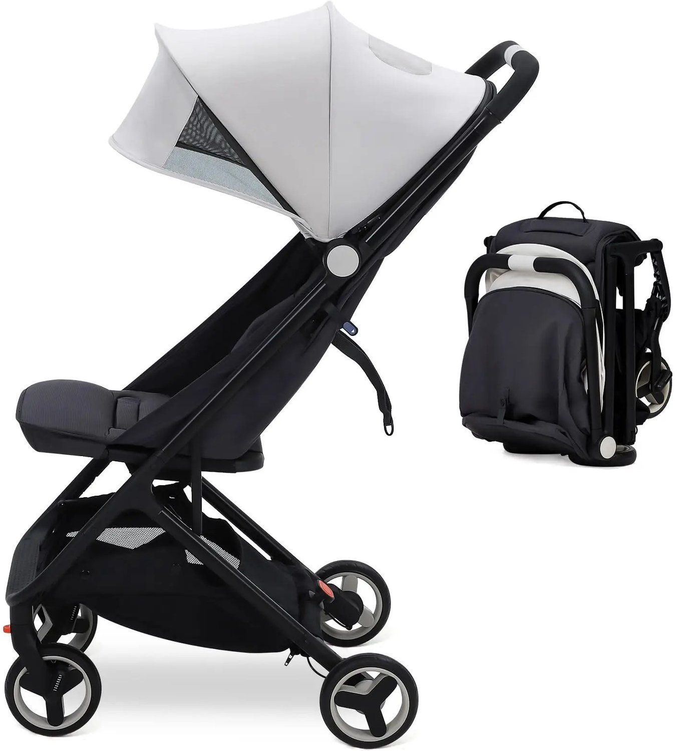 Velmio Opvouwbare Kinderwagen - Buggy - Compacte Opvouwbare Buggy - met Ligfunctie - Lichtgewicht Buggy voor Vliegtuig Handbagage - 0-4 Jaar tot 22kg - Grijs
