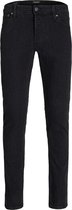 Zwarte Jack & Jones slim-fit jeans met vijf zakken, knoopsluiting en riemlussen.