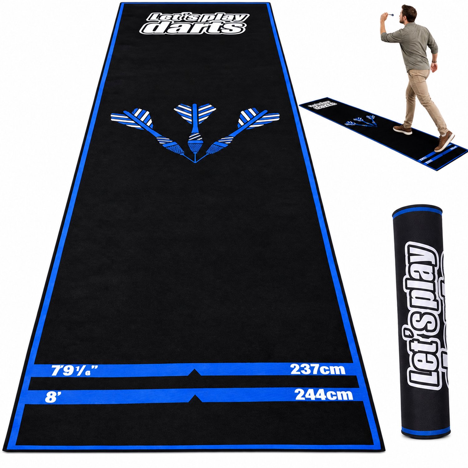 Dartsmat PVC - Dartmatten - Dartvloermat - Antislip & Vloerbescherming - Officieel Oche Systeem - 2 Afstandsmarkeringen - 250x30cm - Oprolbaar - Voor Stalen & Softtip Darts