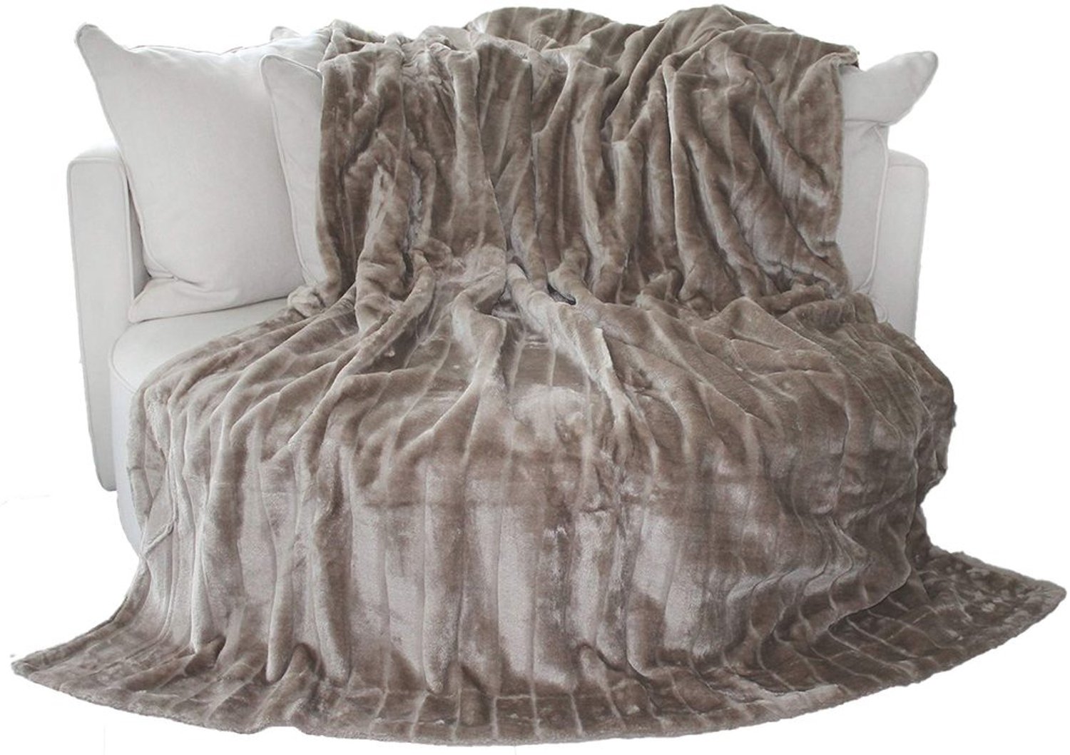 Faux Fur Deken - Fluffy Taupe Grijs 180x220cm