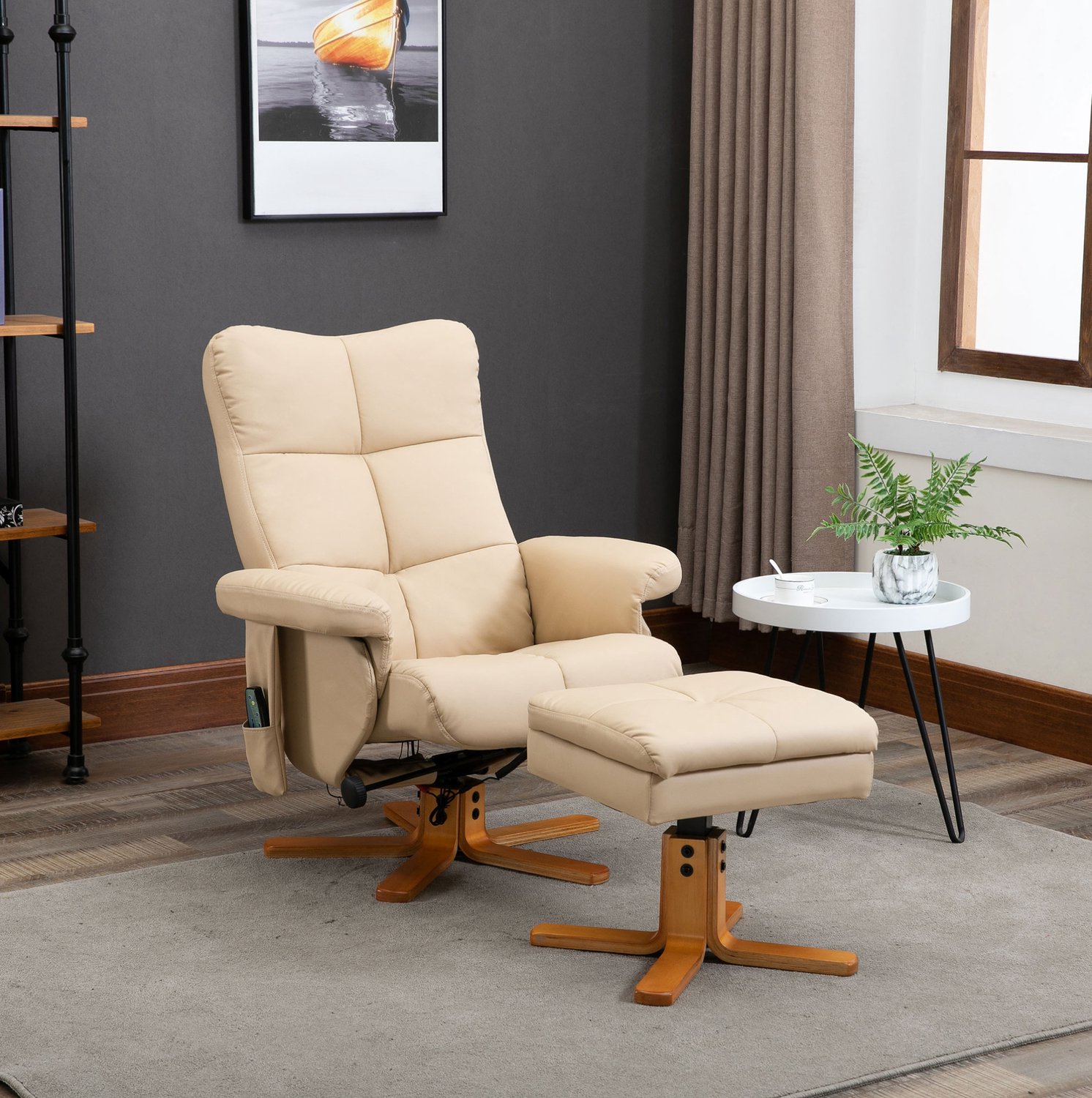 CHICFURN Massagestoel - 10 massagepunten - Met voetenbank - Crèmewit