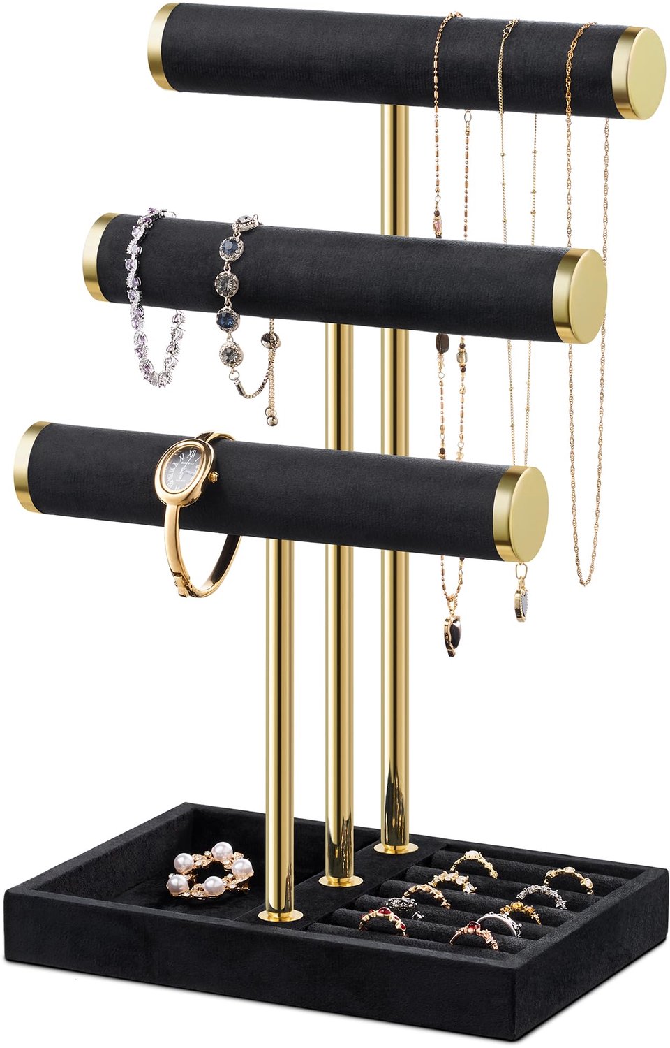 3-laags Sieradenorganizer met Velvet en Gouden Accenten