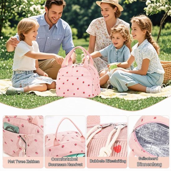 Lunchtassen voor vrouwen geïsoleerde koeltas lunchtas volwassenen verpakte lunchbox draagtas leuke dames lunchtassen voor werk picknick reizen roze preppy spullen cadeaus voor dochter — afbeelding 3