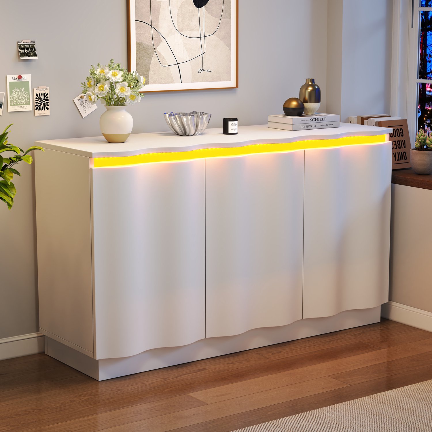 MODENUIT Dressoir - 3 Deuren Met Ledverlichting - Voor Woonkamer - Wit Spaanplaat - 120x39,5x69,5 Cm