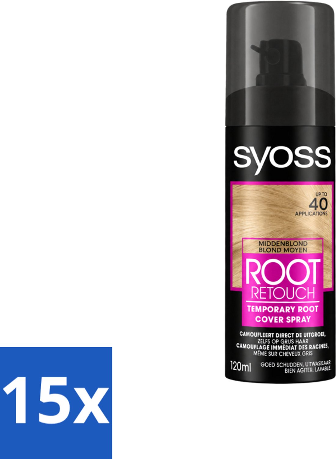 15 x SYOSS - Uitgroeispray Middenblond - Uitgroeispray - Kleurbescherming - Directe Grijsdekking - Voordeelverpakking - 15 stuks
