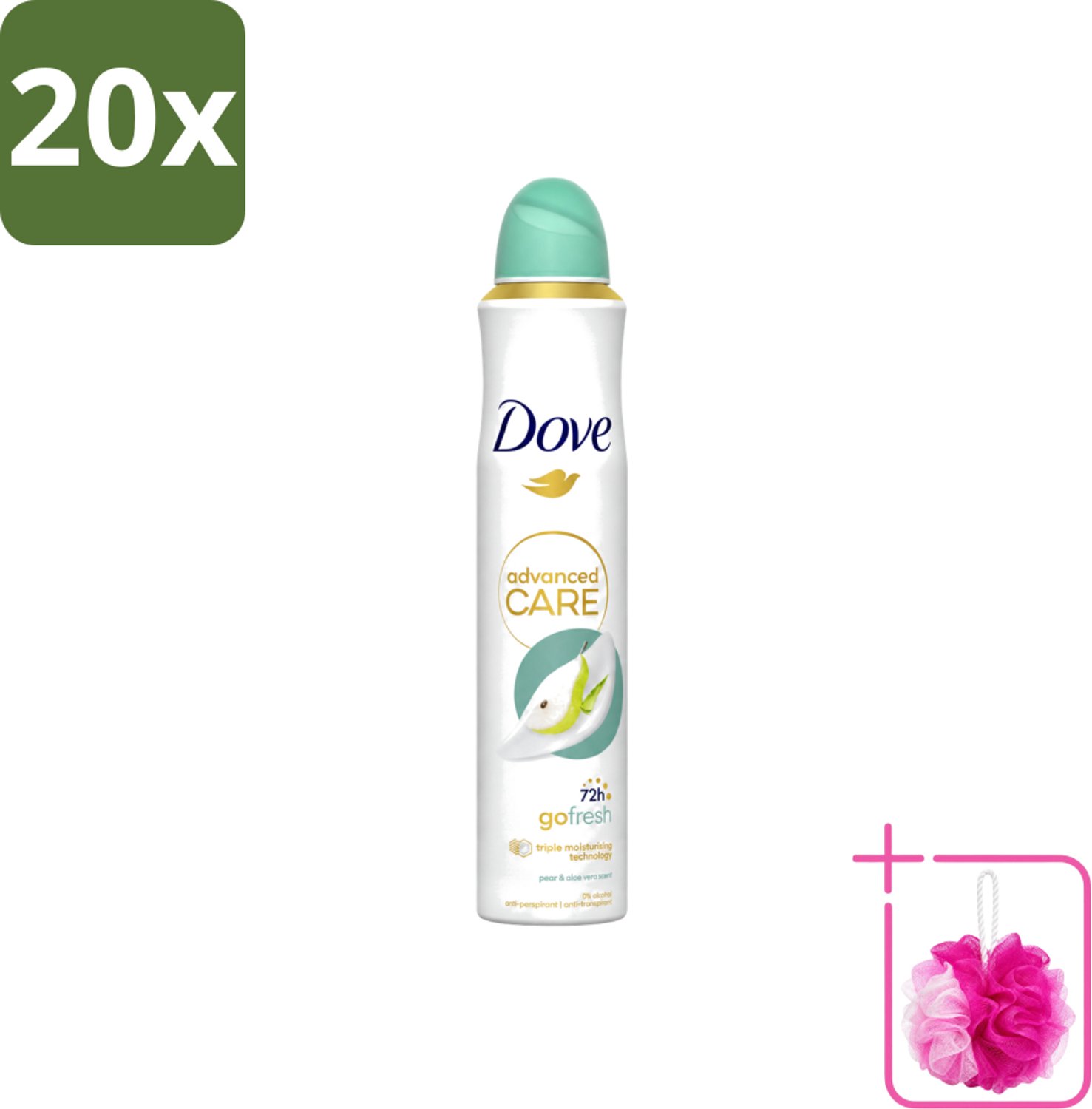 20 x Dove Deodorant Spray - Peer & Aloë Vera - 200 ml - Bulkverpakking - Dove Deodorant Spray - Douchemop - Anti-transpirant
