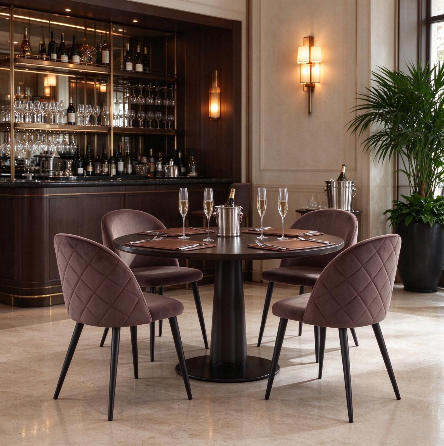 MIVRAY Eetkamerstoelen 43x48x80 cm Set van 4 - Gebogen Rugleuning Metalen Poten - Fluweel - Bruin Grijsbruin met paarse ondertoon