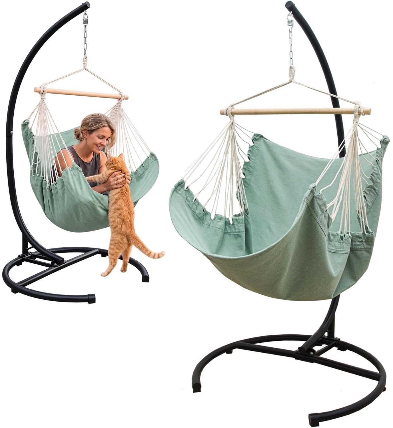 Egg Hangstoel - Hangstoel met Standaard - Chair voor Binnen en Buiten - Aqua - 2,1 L × 1,25 W m