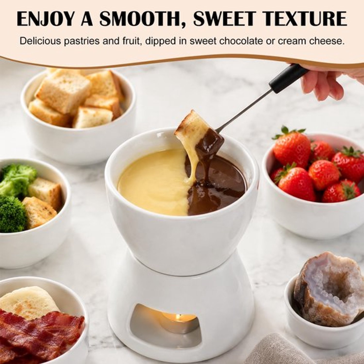 Keramische Chocolade Fondue Pot Set 400ml, Chocolade Fondue Mok met 4 Vorken – foto 8