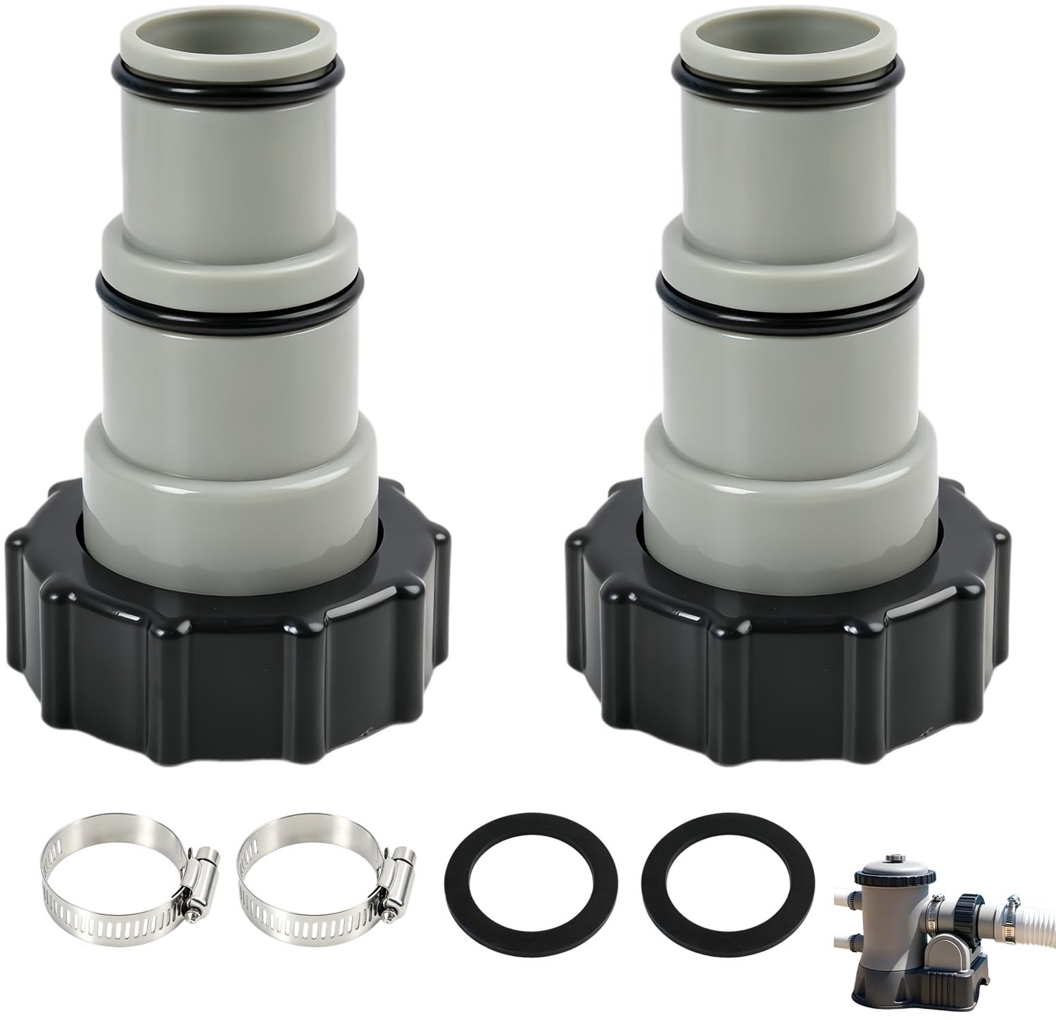 2 Stuks Zwembadslangadapter met Schroefdraad