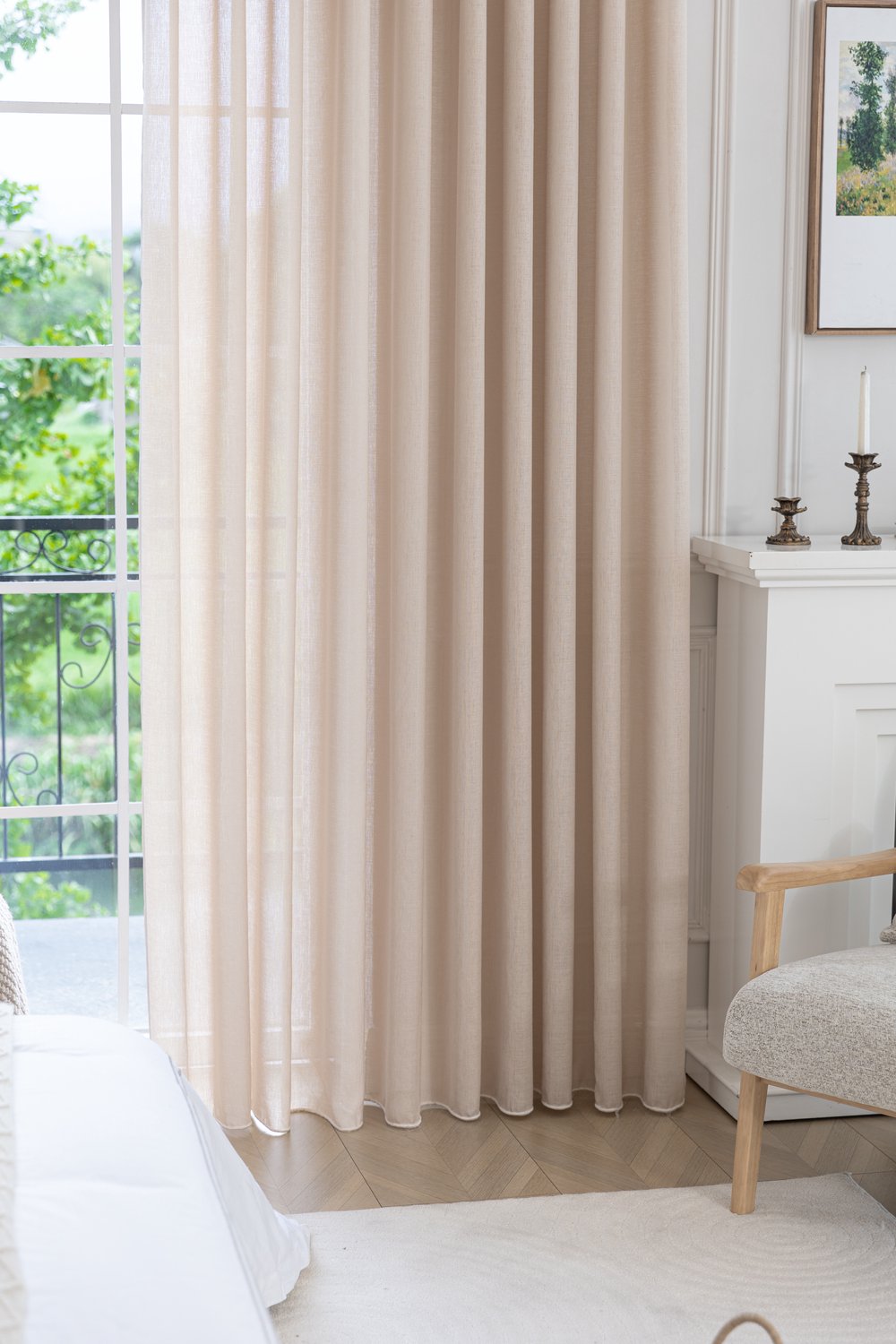 Maroyathome OLIVIA Vitrage Gordijn - Kant-en-Klaar - Geschikt voor Haakjes - Linnen Look - Beige - 150x250 cm - Transparant Inbetween Glasgordijn - 1 Stuk